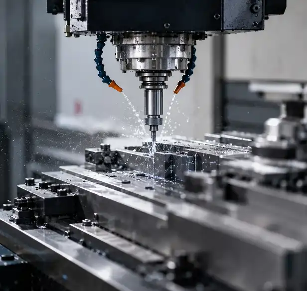 CNC machining a hydraulic fitting under coolant at our Rajkot unit